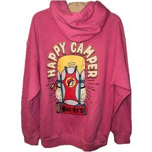 Buc-ee’s Pink Hoodie Large L Happy Camper Beaver Graphic Pullover